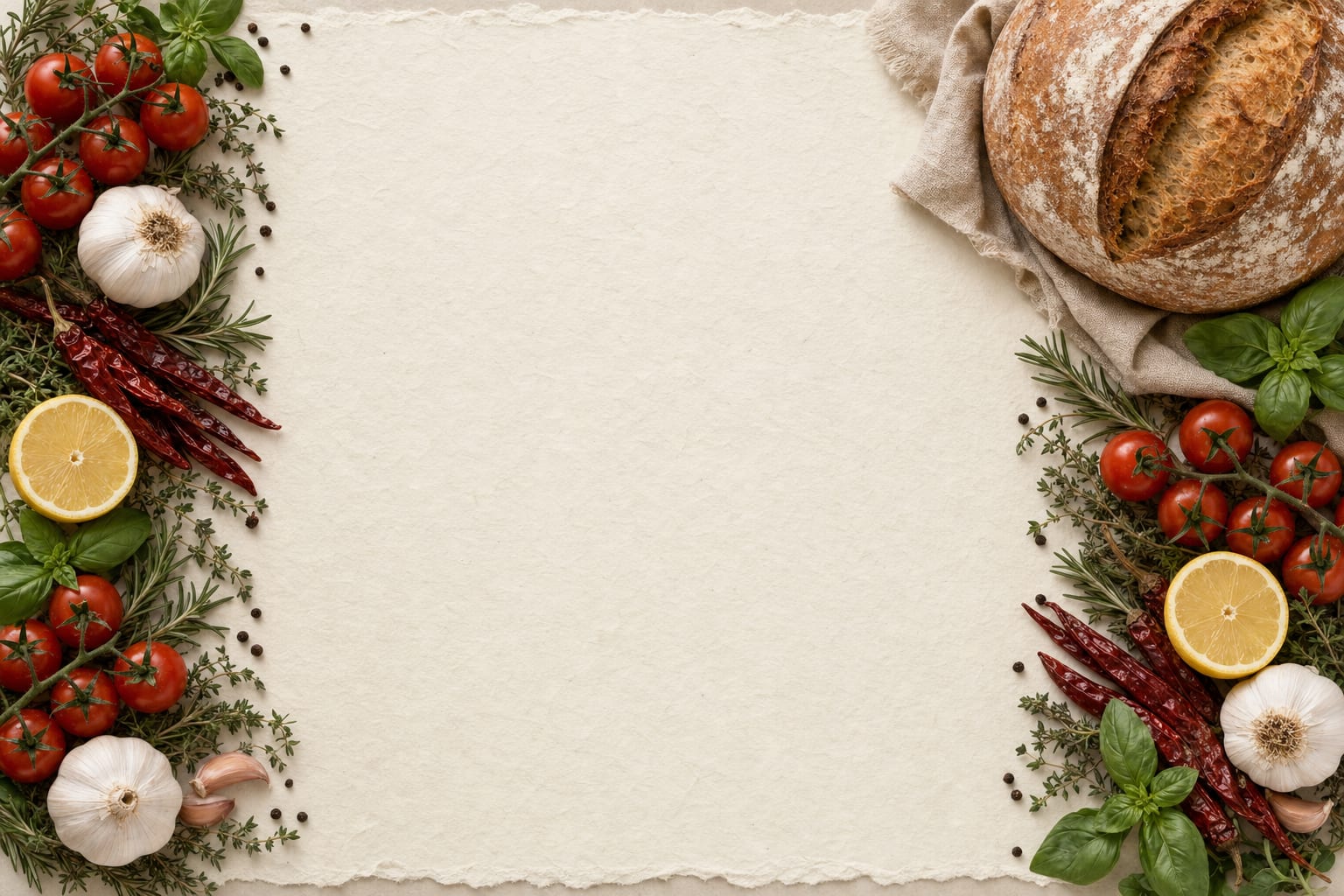 Pan artesanal de masa madre sobre lino, junto al título Tu cuaderno digital de recetas con T mayúscula en terracota